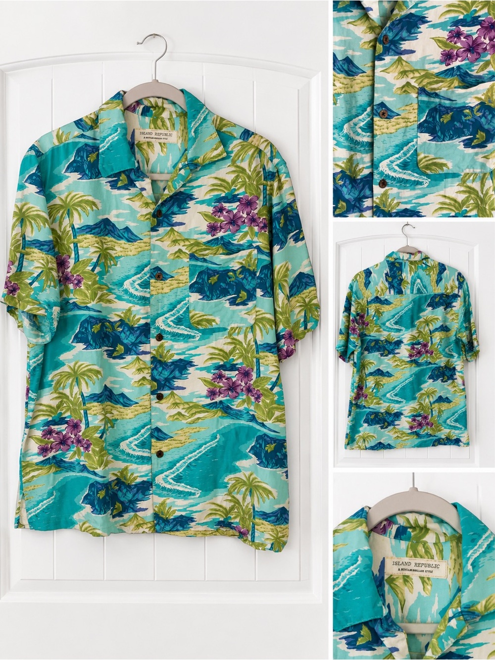Island Republic Turquoise, Green & Purple Tropical Button-Down‎ Shirt